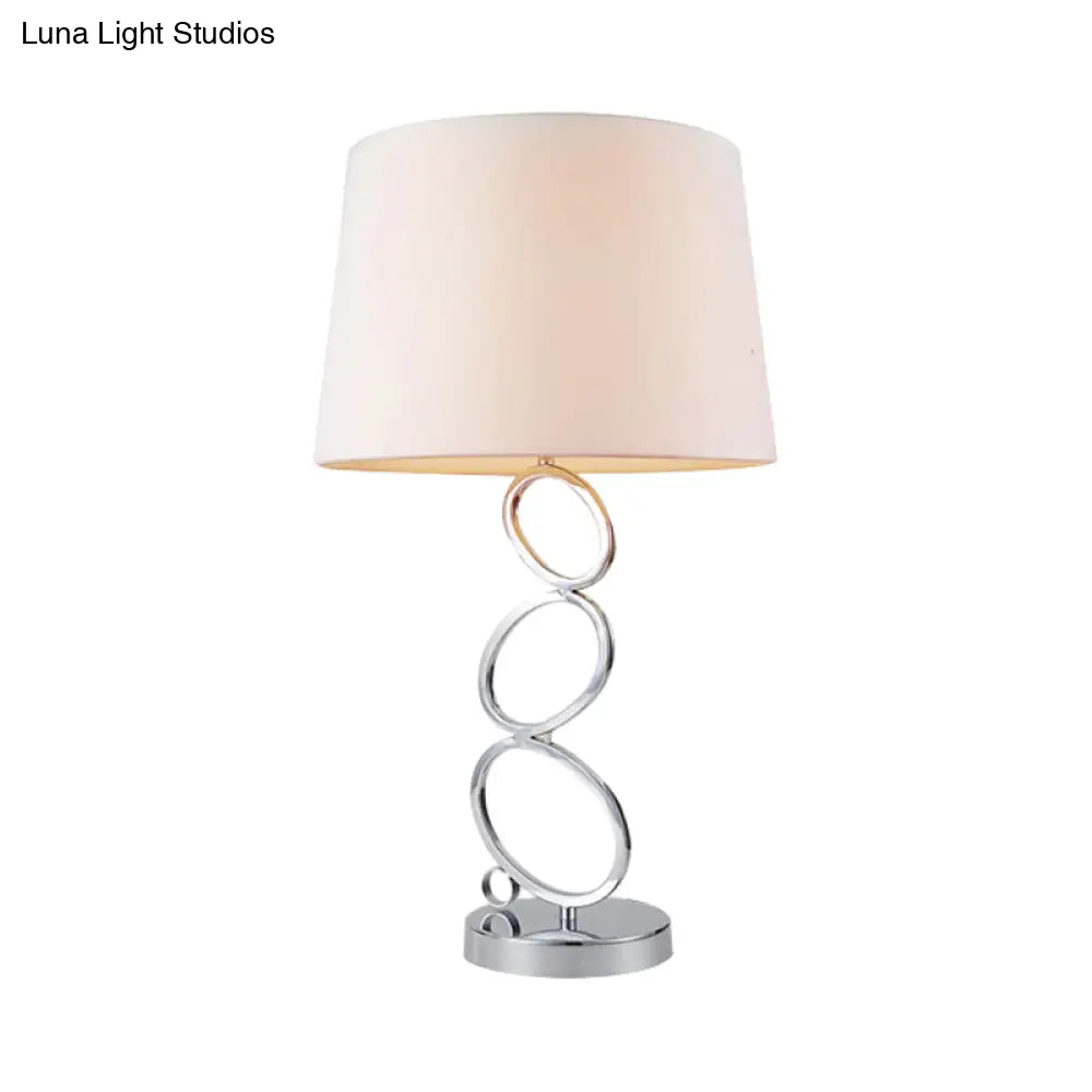 Traditional White Fabric Drum Desk Lamp - Bedroom Task Lighting With 1 Light And Ring