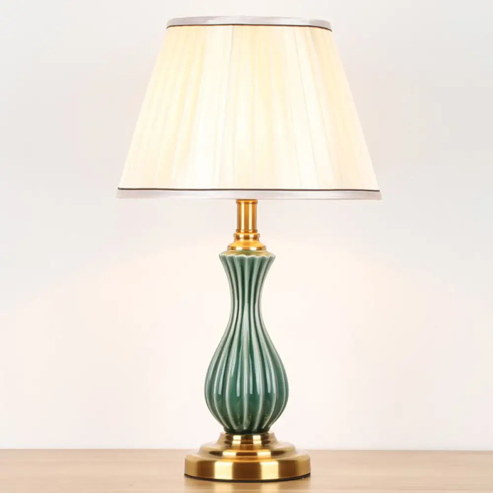 Traditional White Fabric Table Lamp With Ceramic Urn-Shaped Base - Bedroom Nightstand Lighting / A