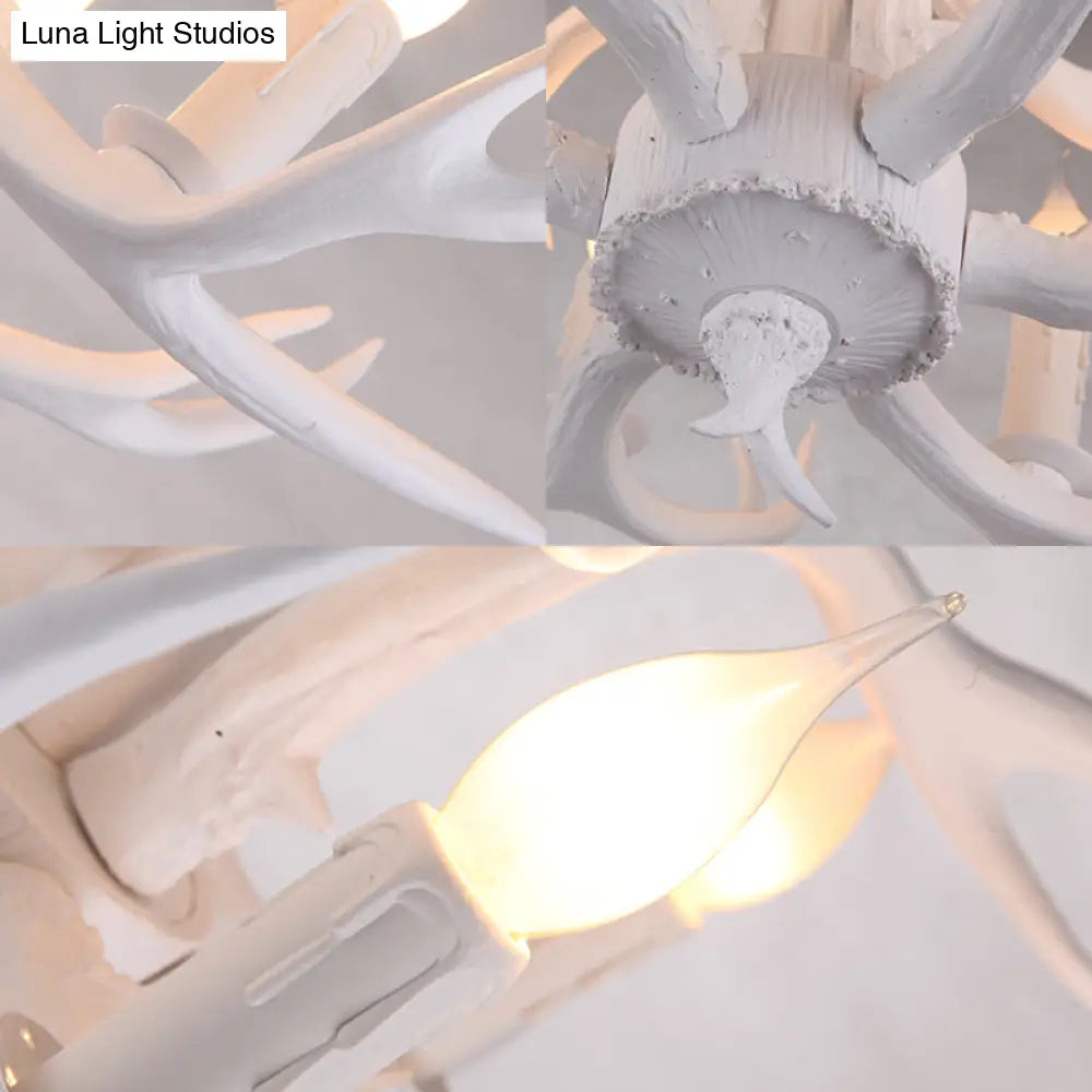 Traditional White Faux Antler Pendant Chandelier - 4/6/9 Heads Resin Ceiling Light For Dining Room