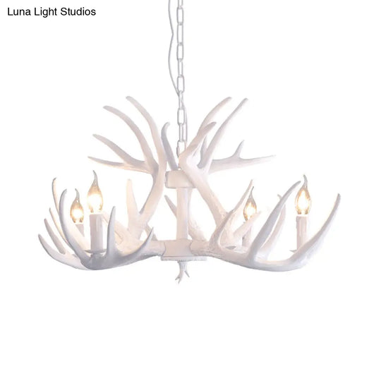 Traditional White Faux Antler Pendant Chandelier - 4/6/9 Heads Resin Ceiling Light For Dining Room