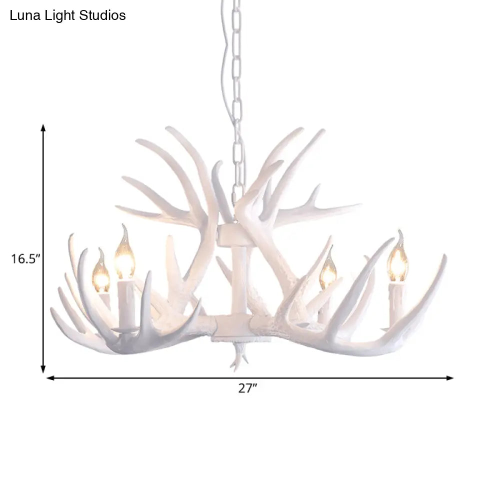 Traditional White Faux Antler Pendant Chandelier - 4/6/9 Heads Resin Ceiling Light For Dining Room