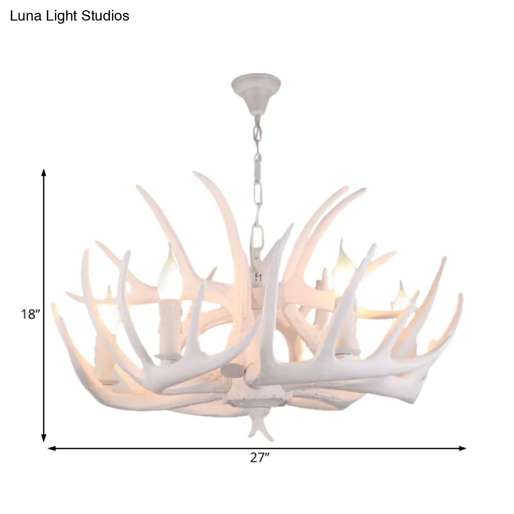 Traditional White Faux Antler Pendant Chandelier - 4/6/9 Heads Resin Ceiling Light For Dining Room