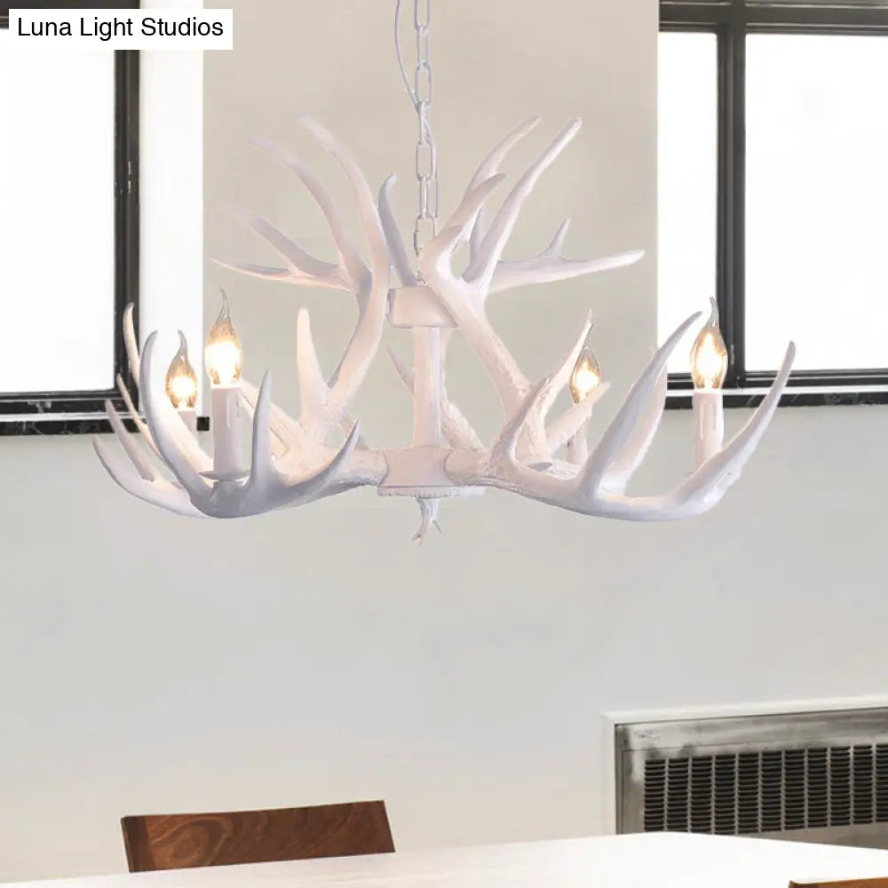 Traditional White Faux Antler Pendant Chandelier - 4/6/9 Heads Resin Ceiling Light For Dining Room