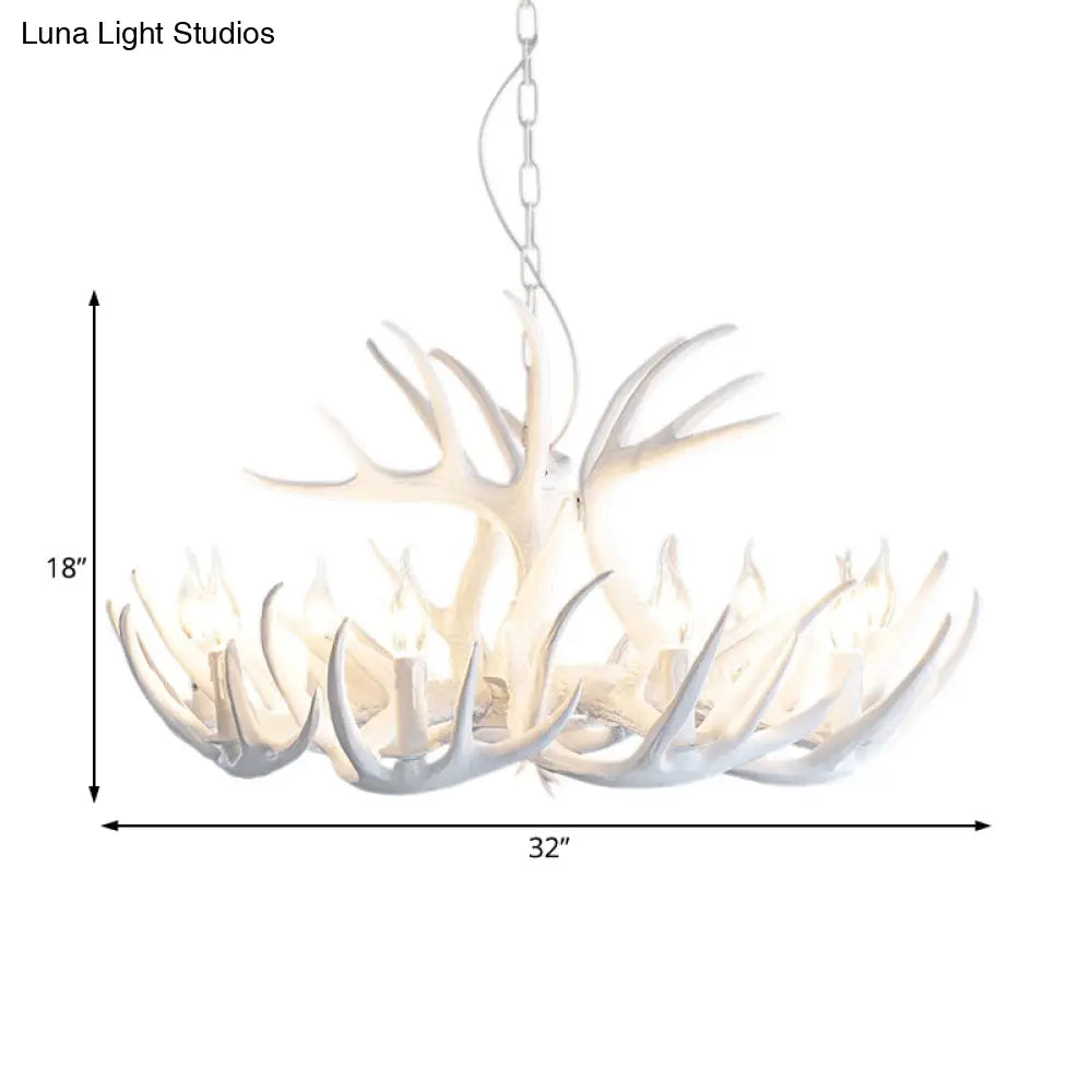 Traditional White Faux Antler Pendant Chandelier - 4/6/9 Heads Resin Ceiling Light For Dining Room