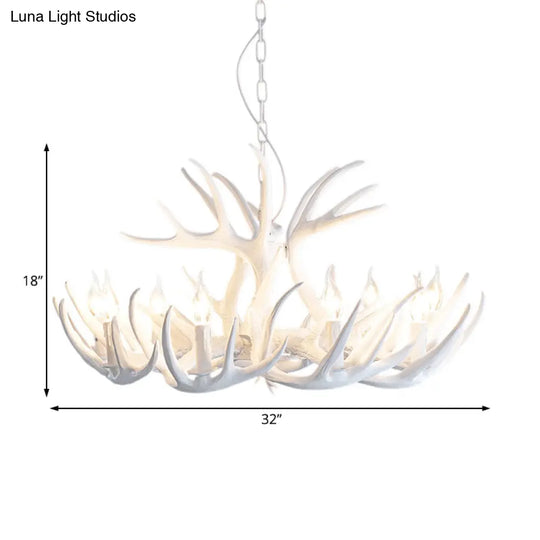 Traditional White Faux Antler Pendant Chandelier - 4/6/9 Heads Resin Ceiling Light For Dining Room