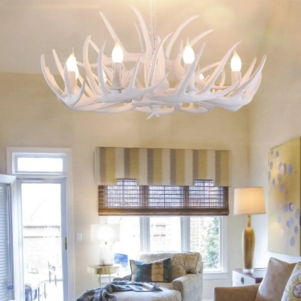 Traditional White Faux Antler Pendant Chandelier - 4/6/9 Heads Resin Ceiling Light For Dining Room 6