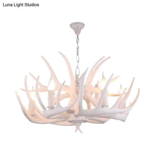 Traditional White Faux Antler Pendant Chandelier - 4/6/9 Heads Resin Ceiling Light For Dining Room