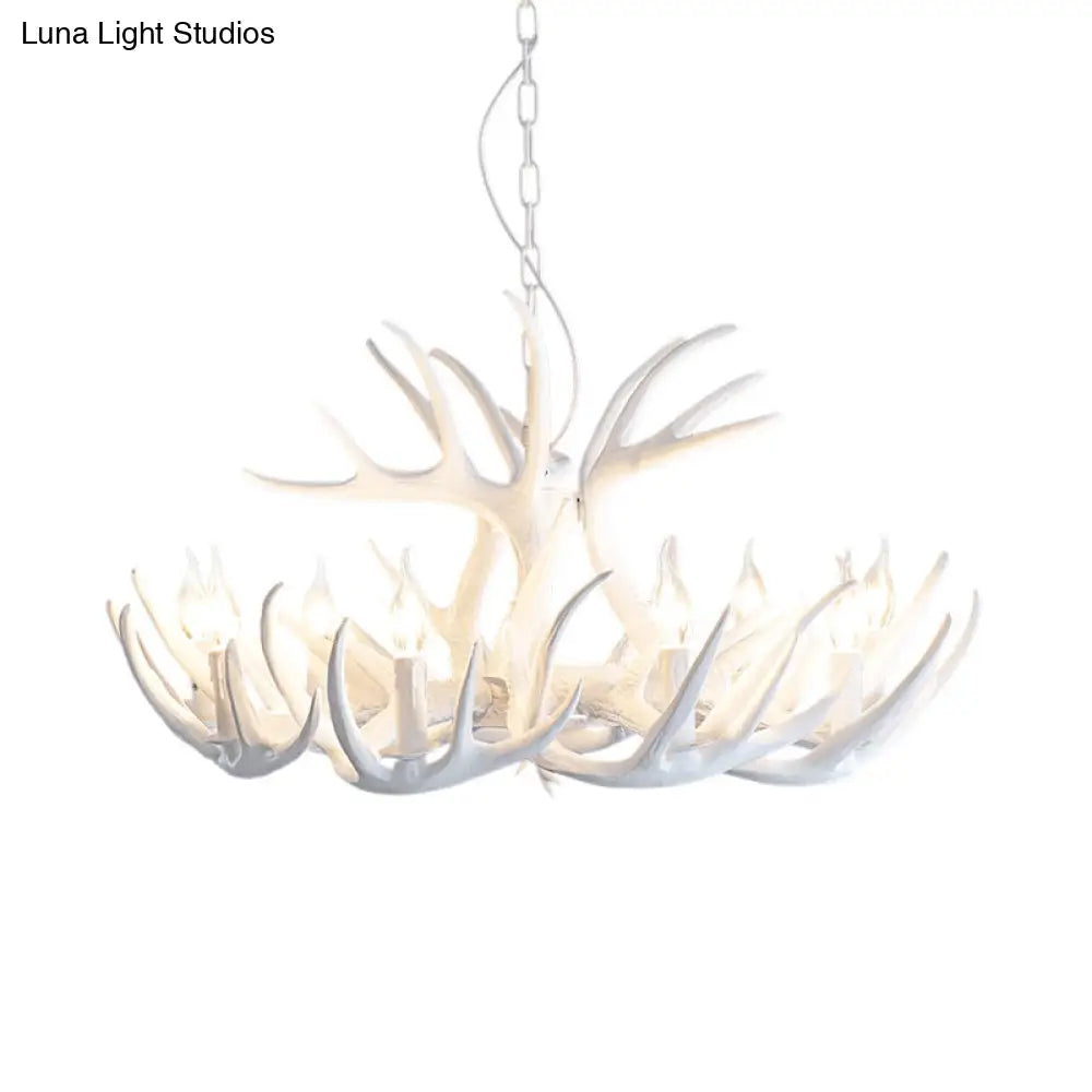 Traditional White Faux Antler Pendant Chandelier - 4/6/9 Heads Resin Ceiling Light For Dining Room