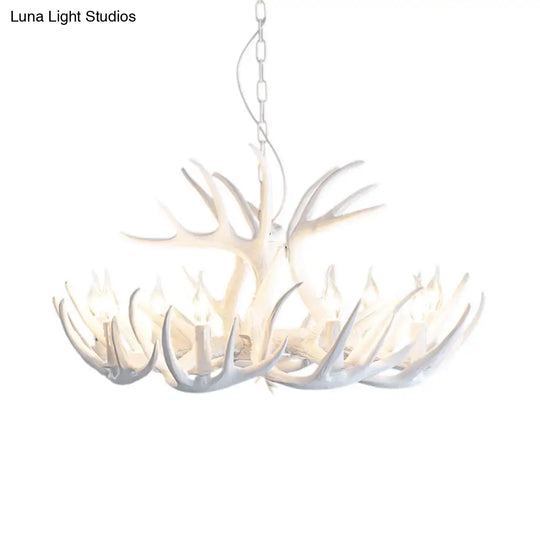 Traditional White Faux Antler Pendant Chandelier - 4/6/9 Heads Resin Ceiling Light For Dining Room