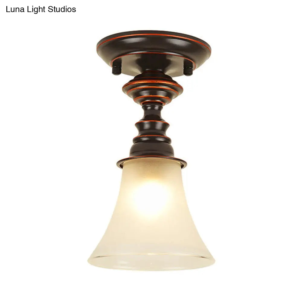 Traditional White Frosted Glass Flush Mount Ceiling Lamp With Bell Design - 1 Light For Living Room