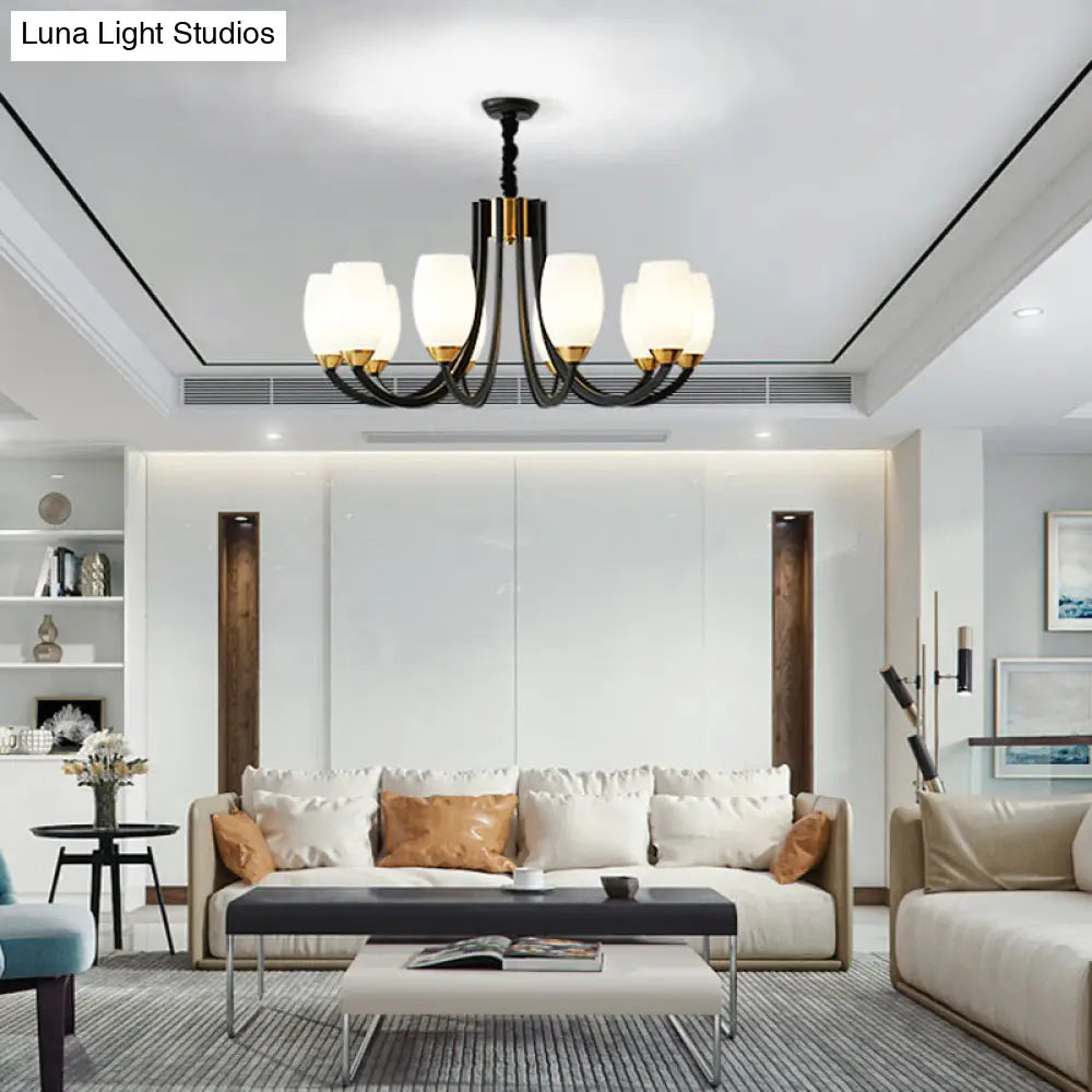 Traditional White Frosted Glass Hanging Chandelier For Living Room