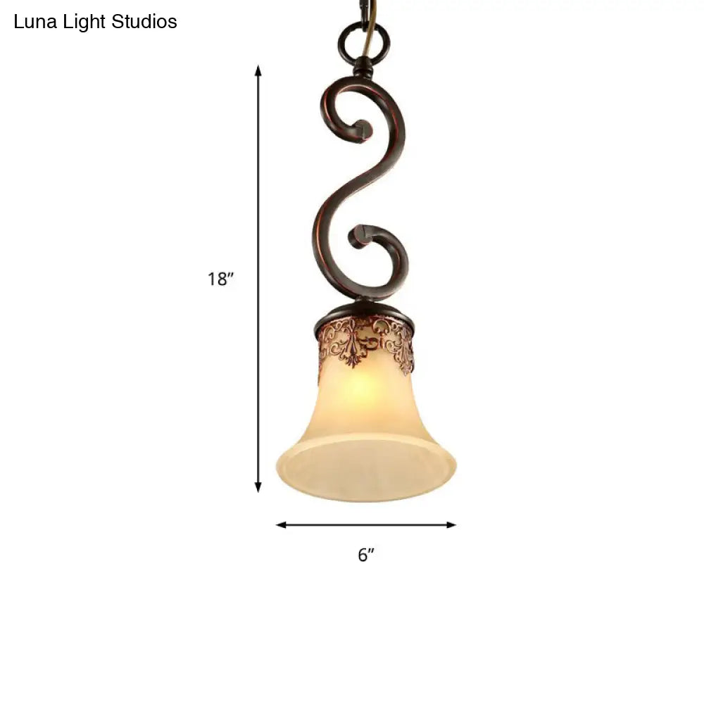 Traditional White Frosted Glass Pendant Light: 1-Light Flared Hanging Fixture For Dining Room