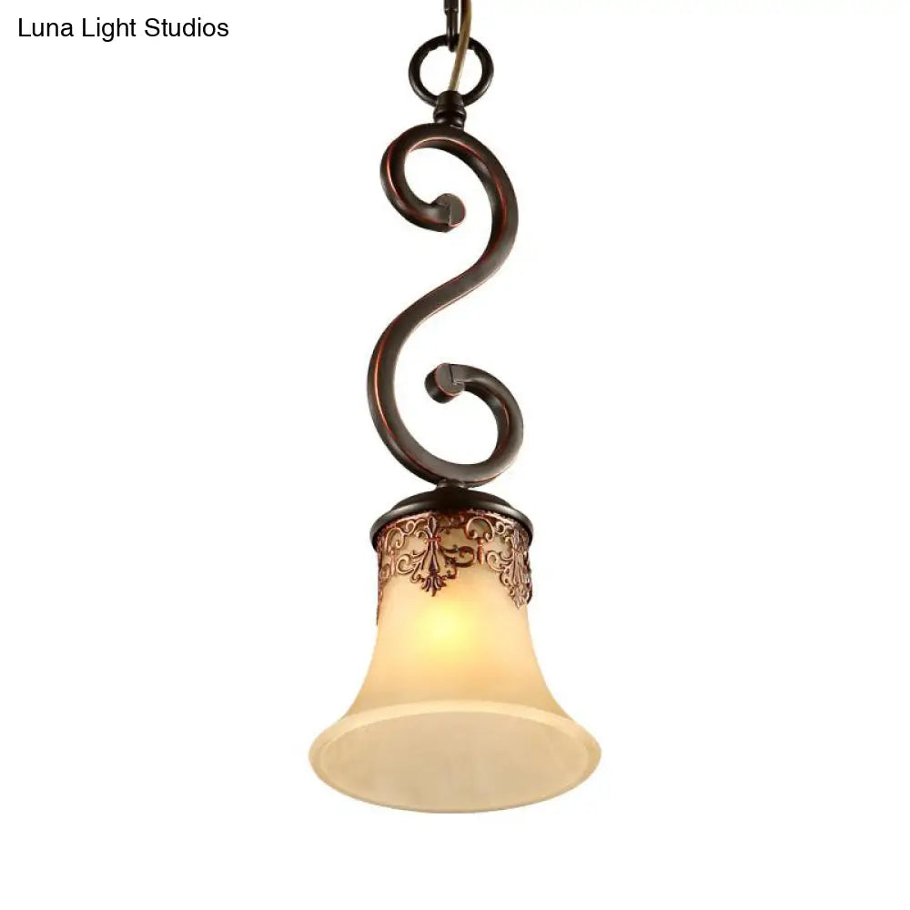 Traditional White Frosted Glass Pendant Light: 1-Light Flared Hanging Fixture For Dining Room