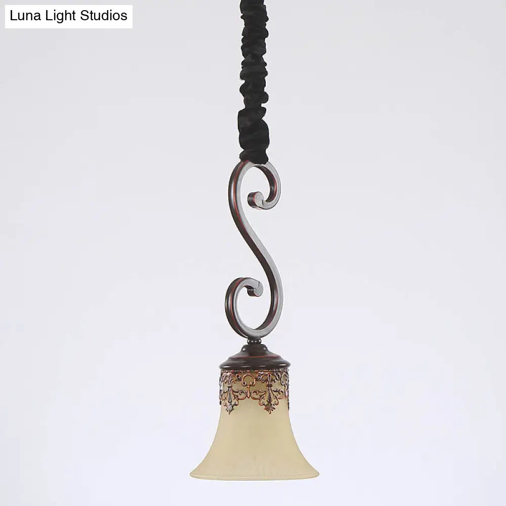 Traditional White Frosted Glass Pendant Light: 1-Light Flared Hanging Fixture For Dining Room