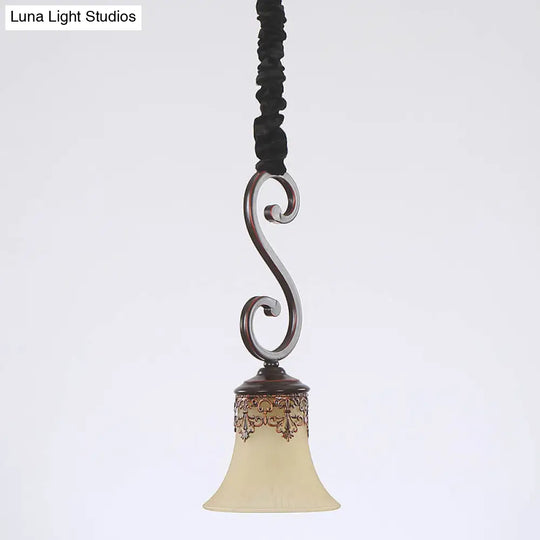 Traditional White Frosted Glass Pendant Light: 1-Light Flared Hanging Fixture For Dining Room