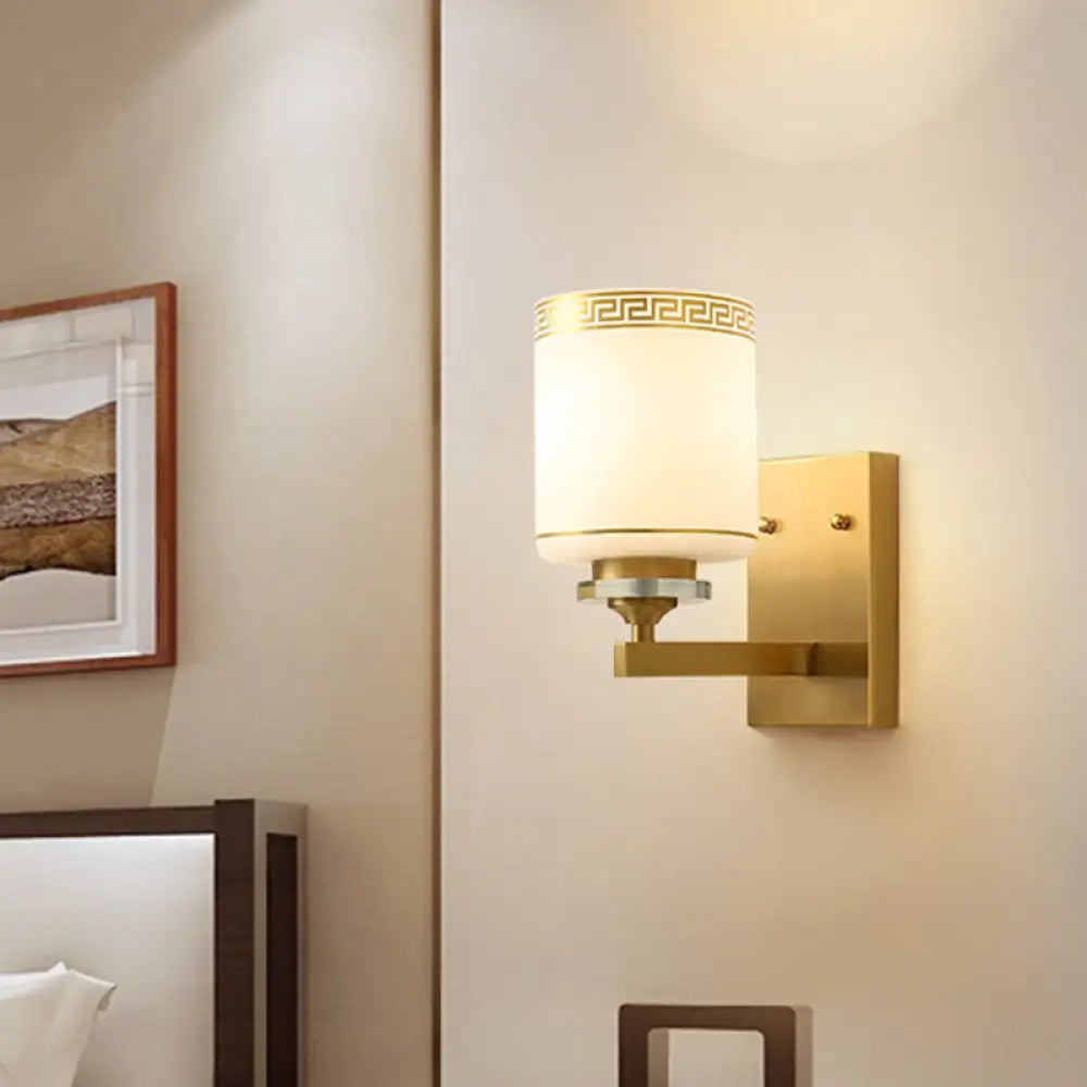 Traditional White Glass 1-Light Brass Finish Wall Sconce Lamp For Indoor Walls