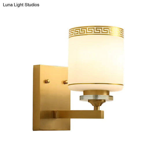 Traditional White Glass 1-Light Brass Finish Wall Sconce Lamp For Indoor Walls