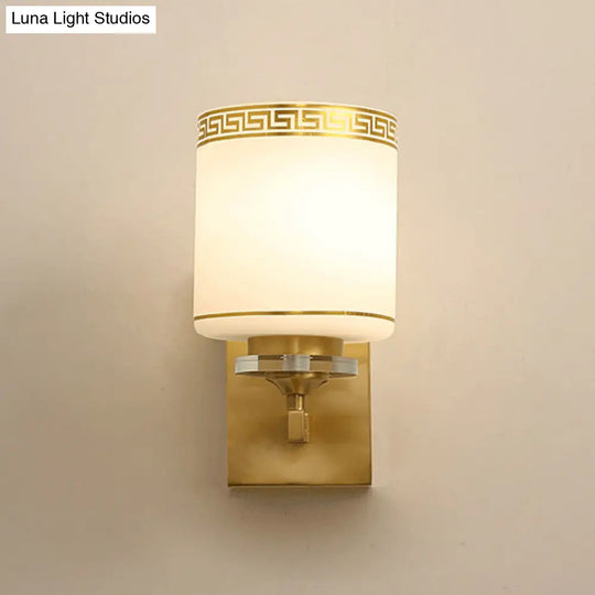 Traditional White Glass 1-Light Brass Finish Wall Sconce Lamp For Indoor Walls