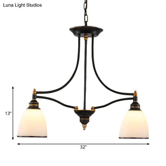 Traditional White Glass Barrel Pendant Light With 2 Lights - Black Island Hanging Lamp