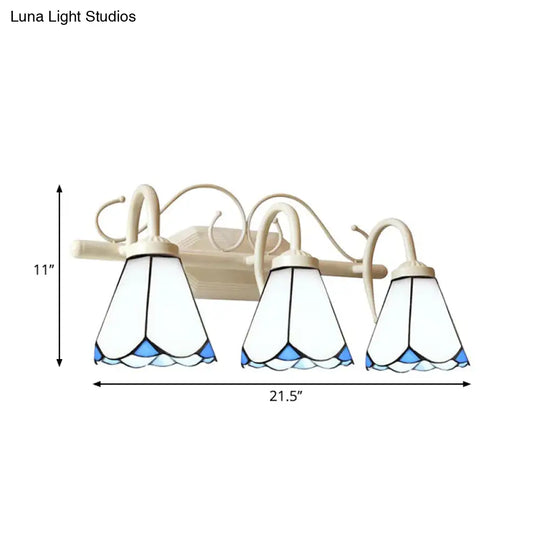 Traditional White Glass Bathroom Wall Sconce Lamp With Curved Arm - 3 Lights