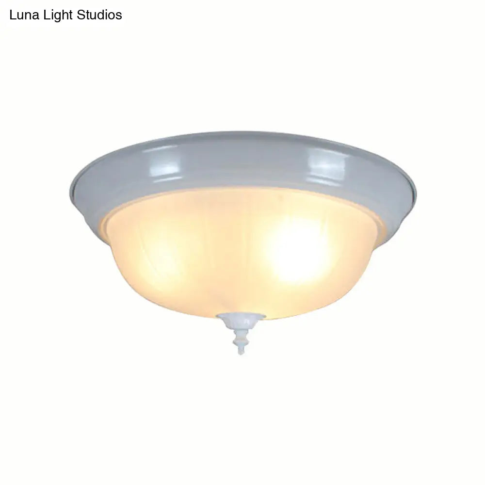Traditional White Glass Bowl Flush Mount Lamp For Living Room 13’/15’ Wide