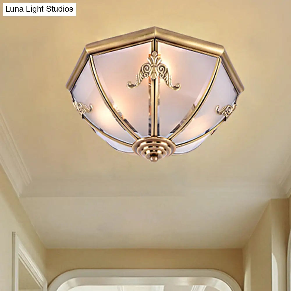 Traditional White Glass Brass Ceiling Chandelier - Flush Mount Umbrella Style With Multiple Bulbs 14