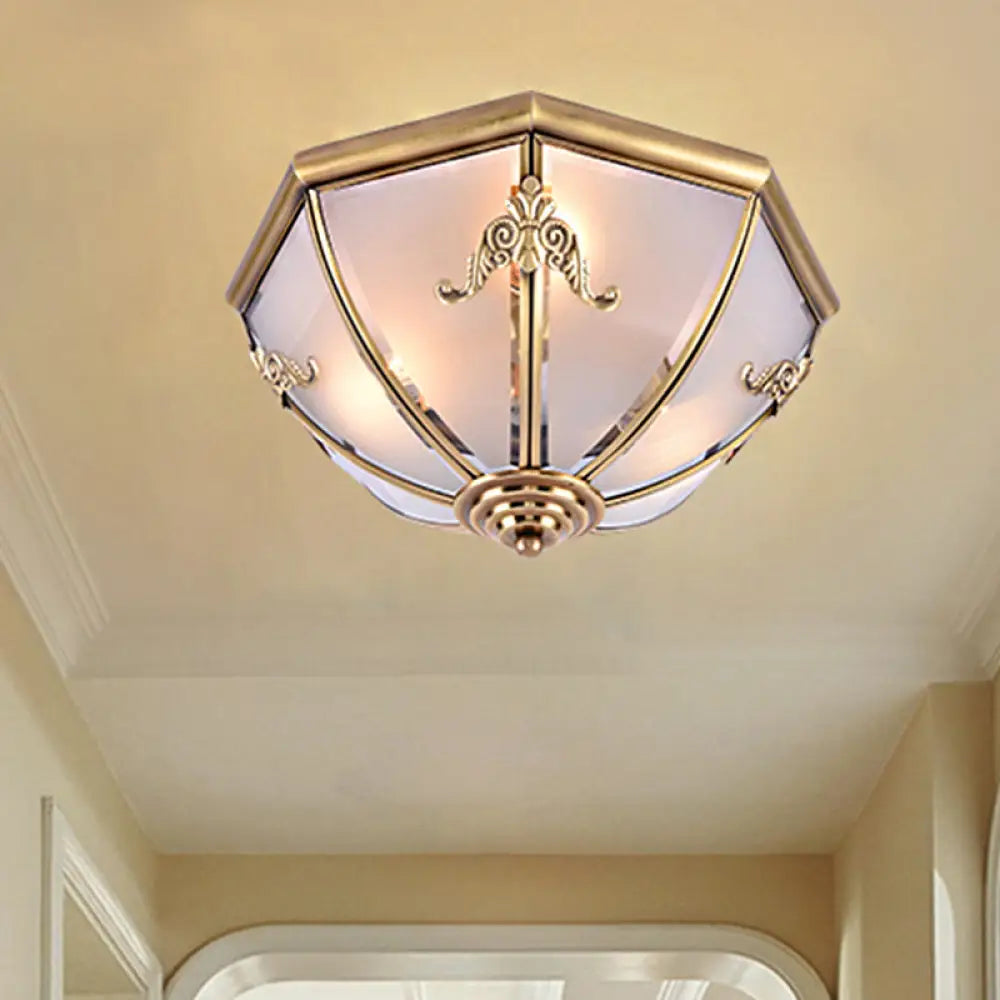 Traditional White Glass Brass Ceiling Chandelier - Flush Mount Umbrella Style With Multiple Bulbs