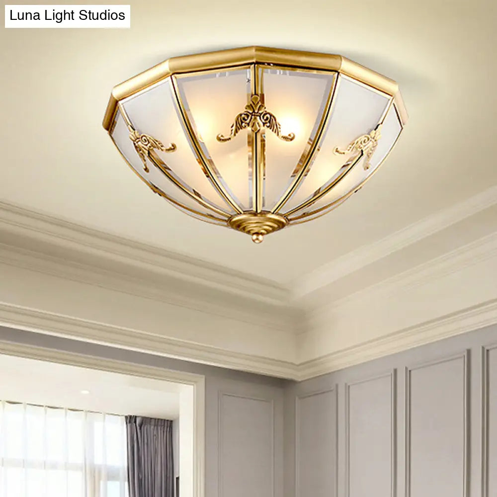 Traditional White Glass Brass Ceiling Chandelier - Flush Mount Umbrella Style With Multiple Bulbs 14