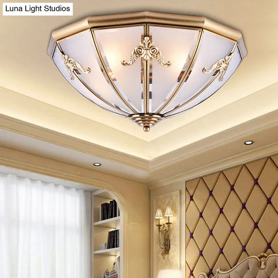 Traditional White Glass Brass Ceiling Chandelier - Flush Mount Umbrella Style With Multiple Bulbs 14