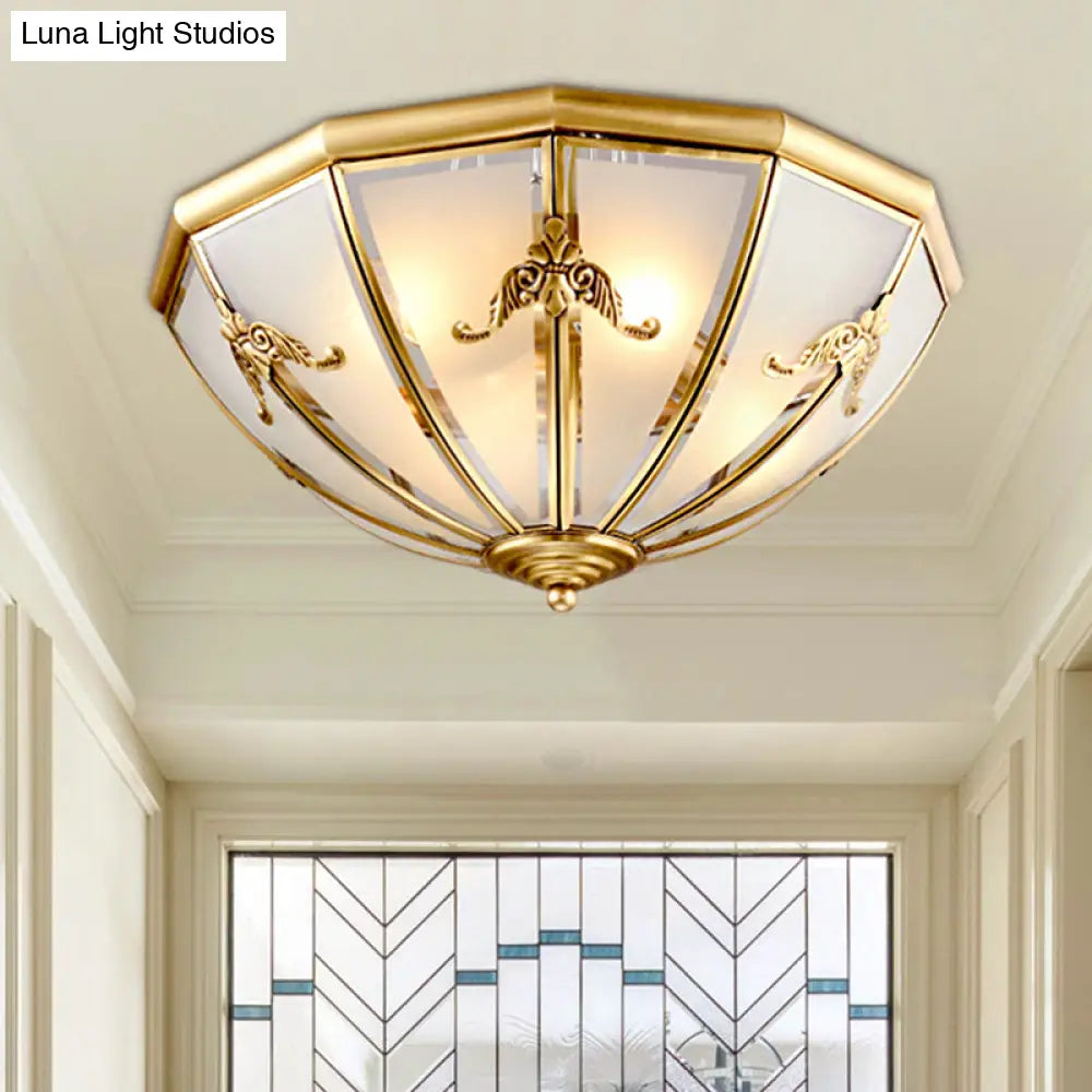 Traditional White Glass Brass Ceiling Chandelier - Flush Mount Umbrella Style With Multiple Bulbs