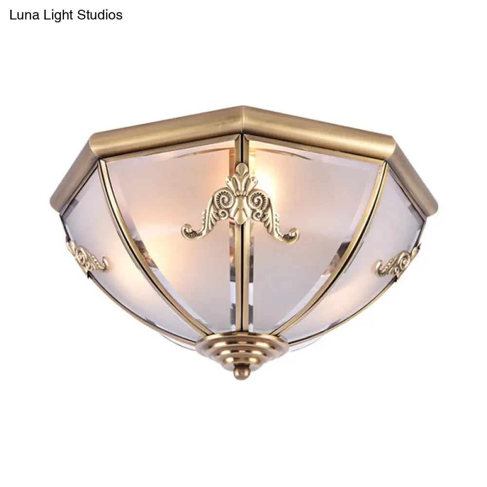 Traditional White Glass Brass Ceiling Chandelier - Flush Mount Umbrella Style With Multiple Bulbs