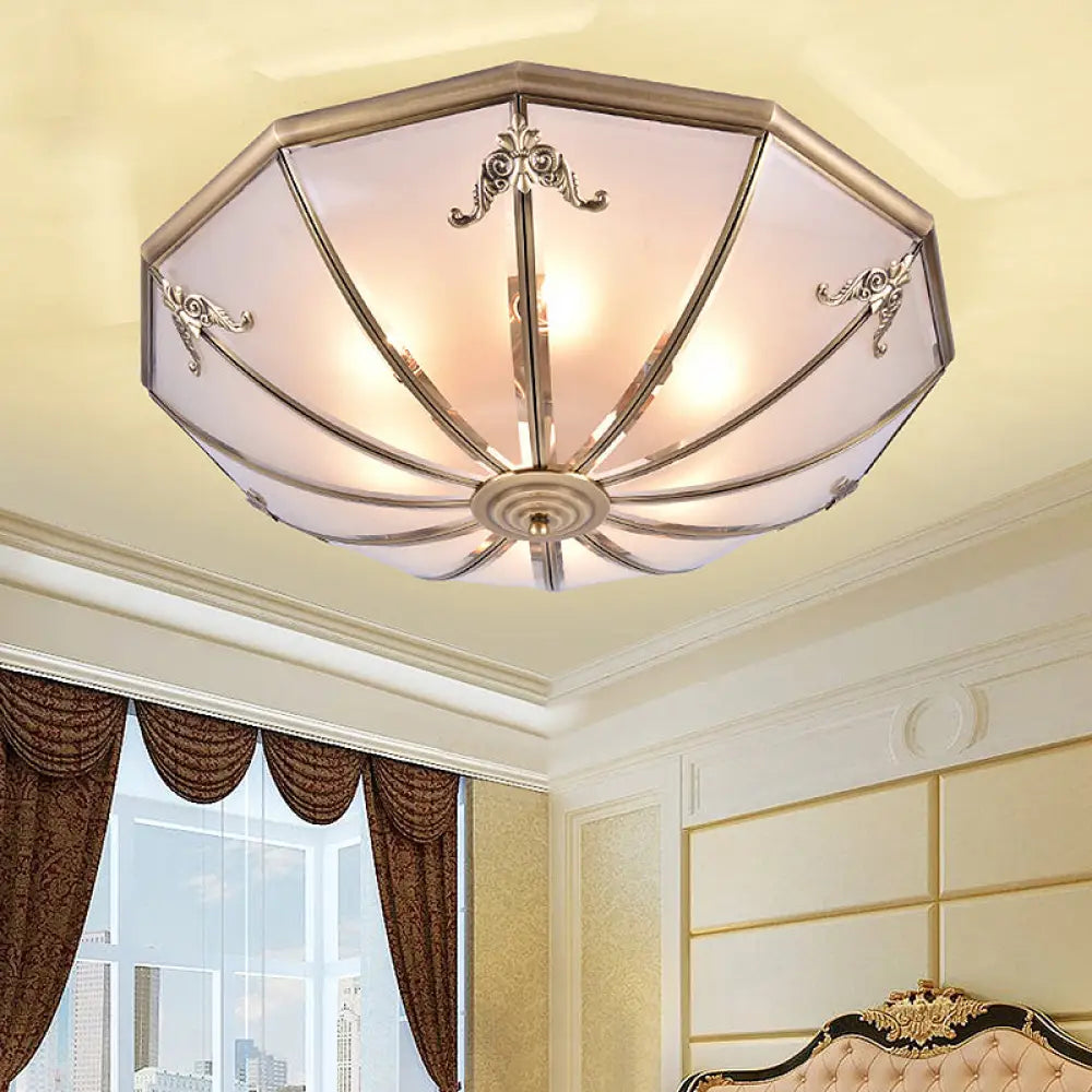 Traditional White Glass Brass Ceiling Chandelier - Flush Mount Umbrella Style With Multiple Bulbs