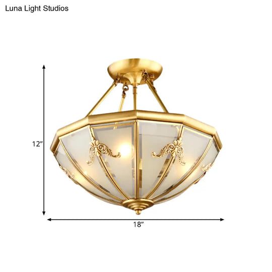 Traditional White Glass Brass Semi Flush - Mount Chandelier - 18’/23.5’ Width Dome Shape 4/6 Bulbs