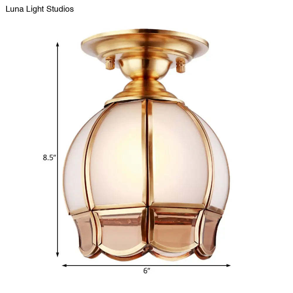 Traditional White Glass Brass Semi Flush Mount Chandelier 5’/6’ Wide Cone/Globe Ceiling 1 Bulb
