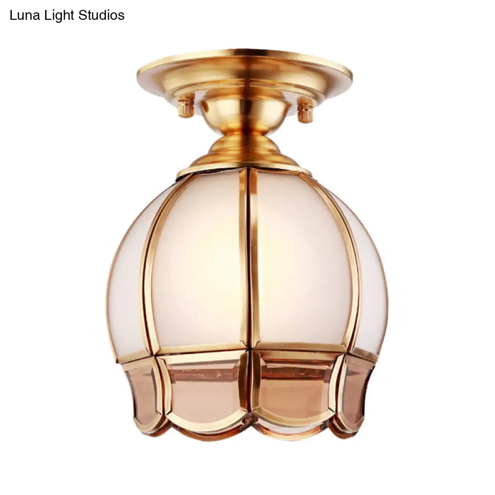 Traditional White Glass Brass Semi Flush Mount Chandelier 5/6 Wide Cone/Globe Ceiling 1 Bulb