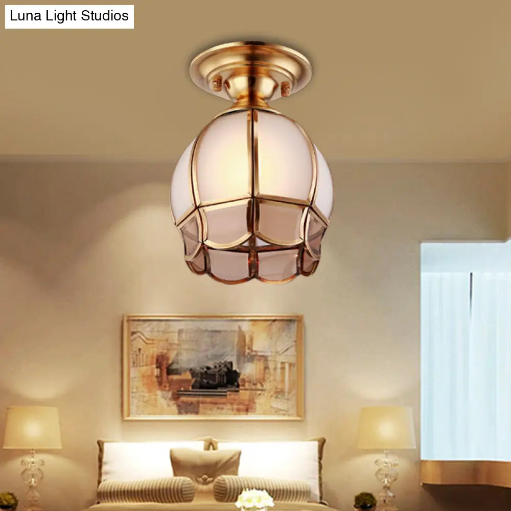 Traditional White Glass Brass Semi Flush Mount Chandelier 5/6 Wide Cone/Globe Ceiling 1 Bulb / 6