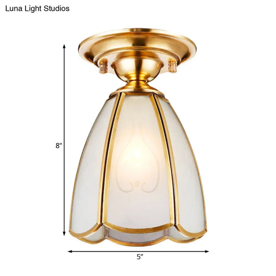 Traditional White Glass Brass Semi Flush Mount Chandelier 5’/6’ Wide Cone/Globe Ceiling 1 Bulb