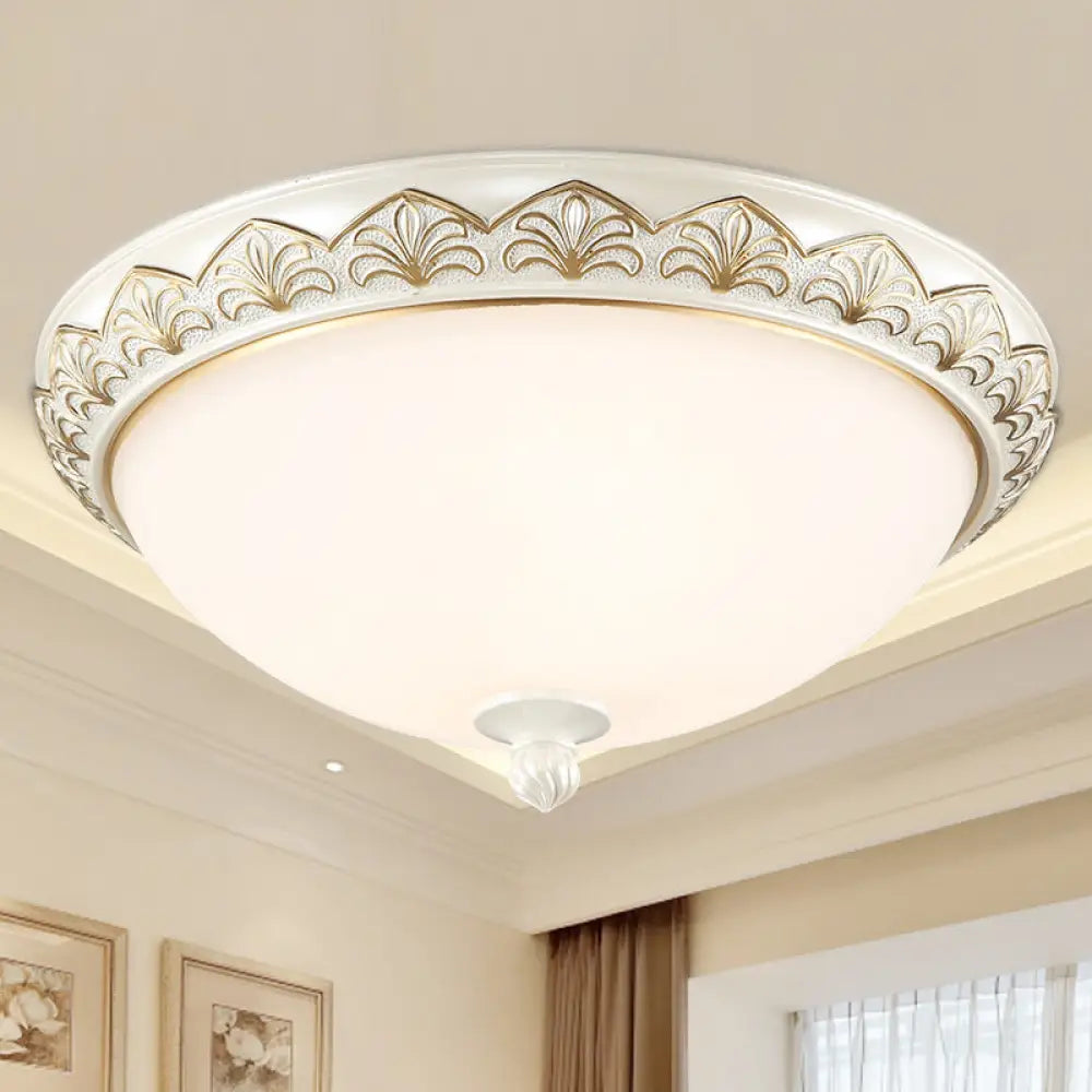 Traditional White Glass Ceiling Mounted Flush Mount Lamp For Bedroom / 15’
