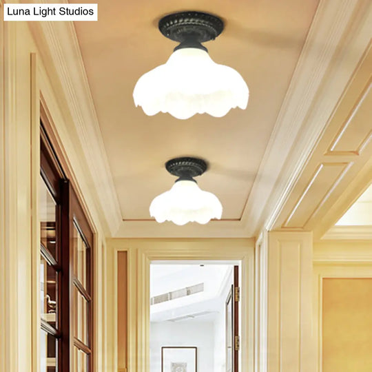 Traditional White Glass Ceiling Mounted Flush Mount Lamp For Corridor