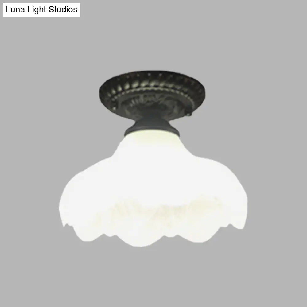 Traditional White Glass Ceiling Mounted Flush Mount Lamp For Corridor