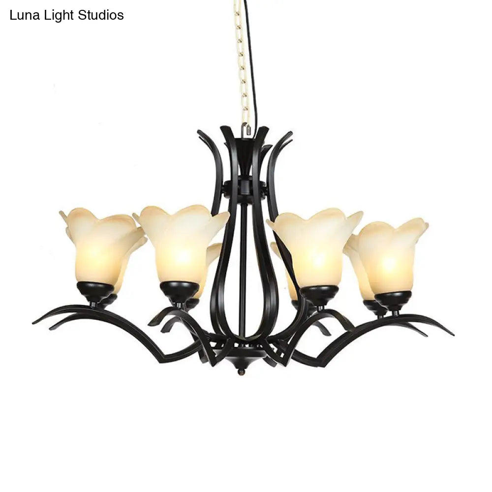 Traditional White Glass Chandelier - 1/2-Tier Floral Design 3/6/8-Light Options For Living Room Or