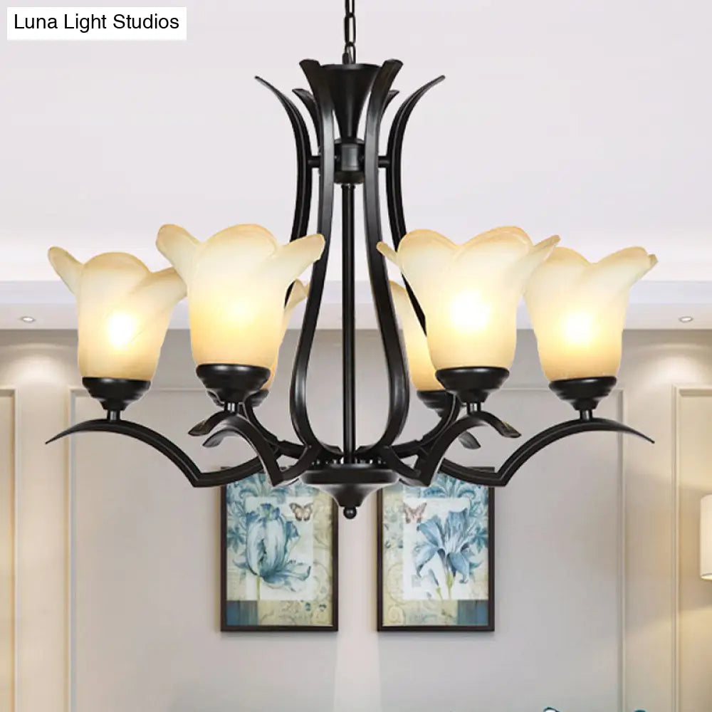 Traditional White Glass Chandelier With 3/6/8 Lights For Living Room Ceiling - Black Finish 6 / 1