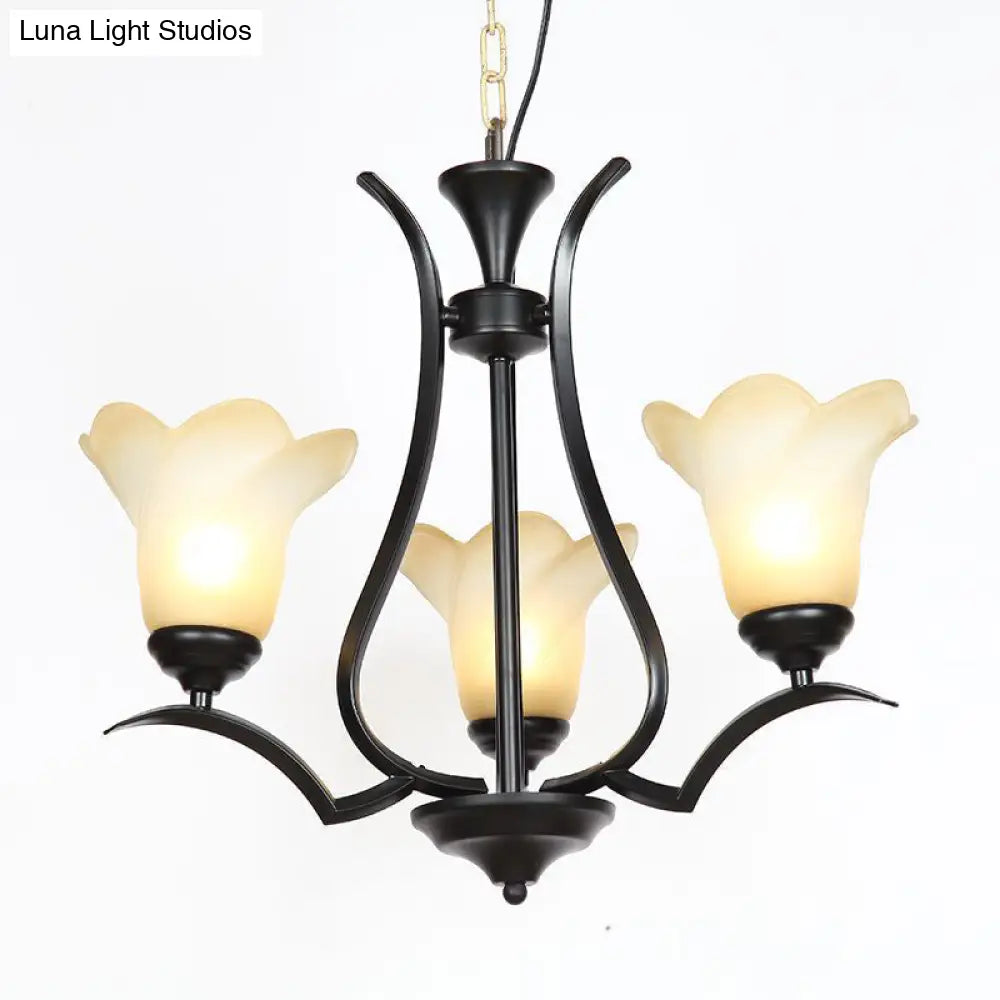 Traditional White Glass Chandelier With 3/6/8 Lights For Living Room Ceiling - Black Finish