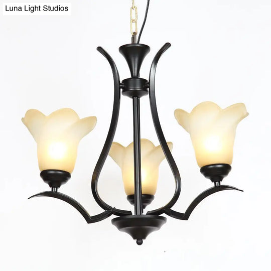 Traditional White Glass Chandelier With 3/6/8 Lights For Living Room Ceiling - Black Finish