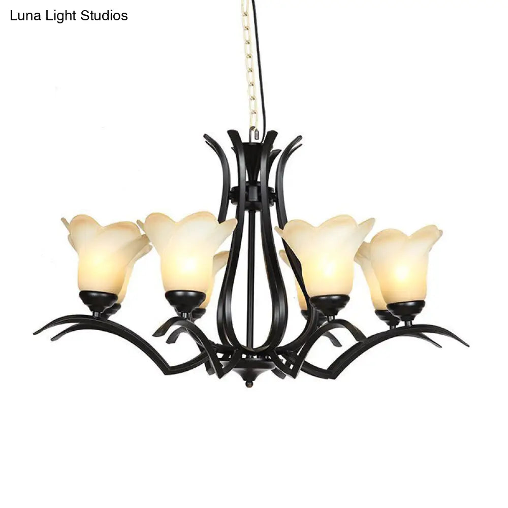 Traditional White Glass Chandelier With 3/6/8 Lights For Living Room Ceiling - Black Finish