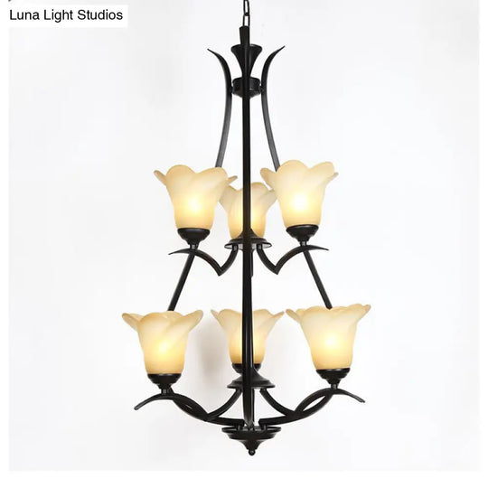 Traditional White Glass Chandelier With 3/6/8 Lights For Living Room Ceiling - Black Finish 6 / 2