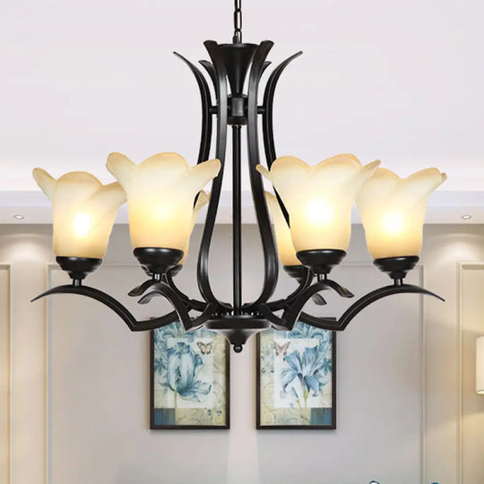 Traditional White Glass Chandelier - 1/2-Tier Floral Design 3/6/8-Light Options For Living Room Or