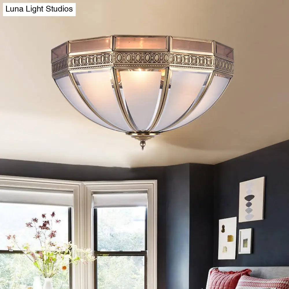 Traditional White Glass Dome Flush Mount Lamp With 3 Bulbs - Ideal Ceiling-Mounted Light For Living