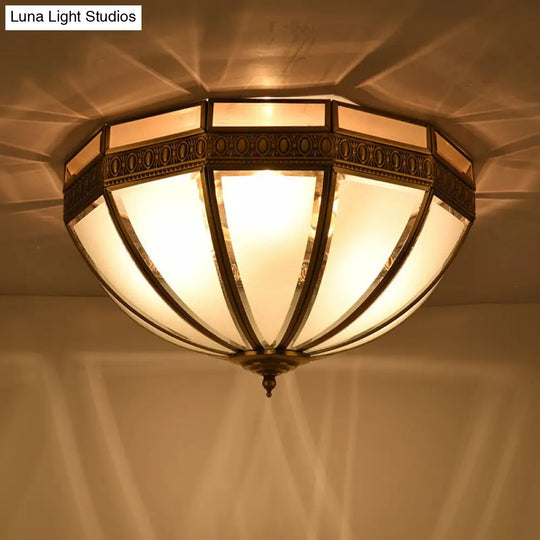 Traditional White Glass Dome Flush Mount Lamp With 3 Bulbs - Ideal Ceiling-Mounted Light For Living