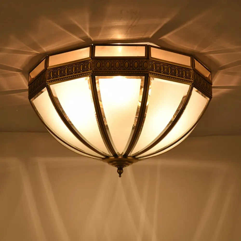 Traditional White Glass Dome Flush Mount Lamp With 3 Bulbs - Ideal Ceiling - Mounted Light For
